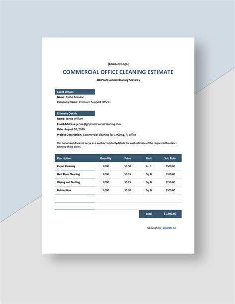 Free Commercial Cleaning Estimate Template