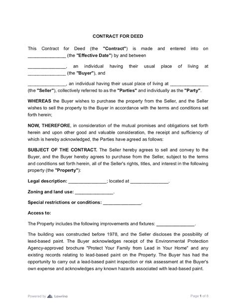Free Contract For Deed Template