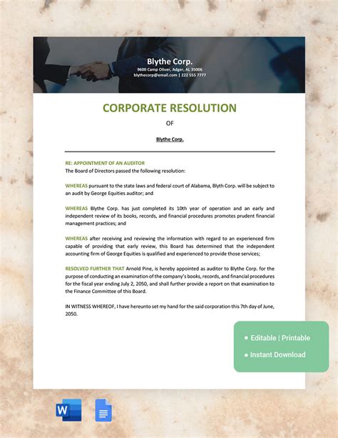 Free Corporate Resolution Template Microsoft Word