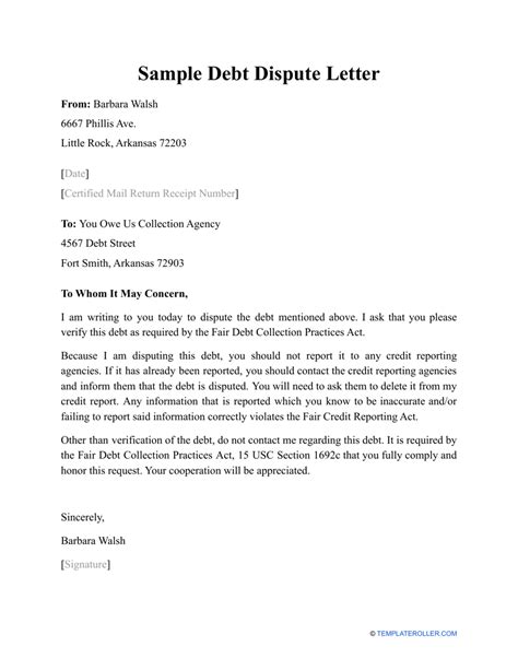 Free Debt Dispute Letter Template