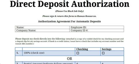 Free Direct Deposit Form Template Microsoft Word Printable