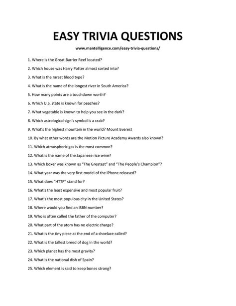 Free Easy Trivia Questions And Answers Kindle Editon