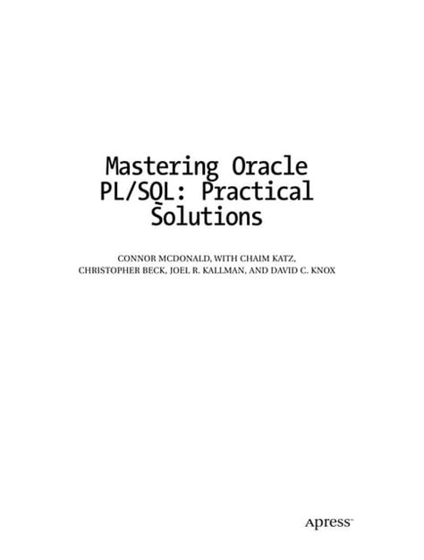 Free Ebook Download Mastering Oracle Pl Sql Practical Solutions PDF