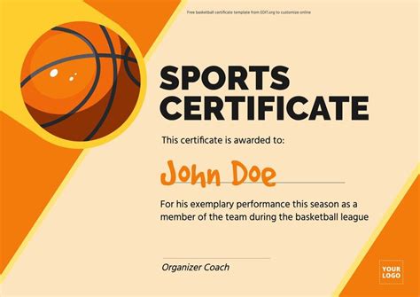 Free Editable Sports Certificate Templates