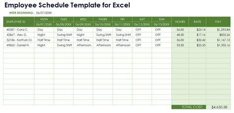 Free Employee Schedule Template