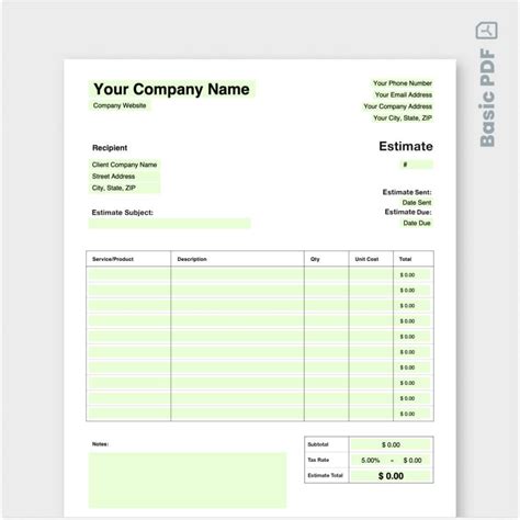 Free Estimate Template Download