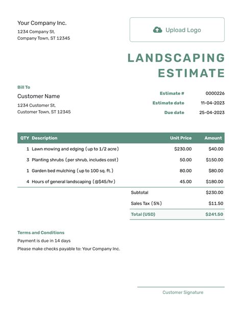 Free Estimate Templates For Landscaping