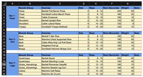 Free Excel Workout Template