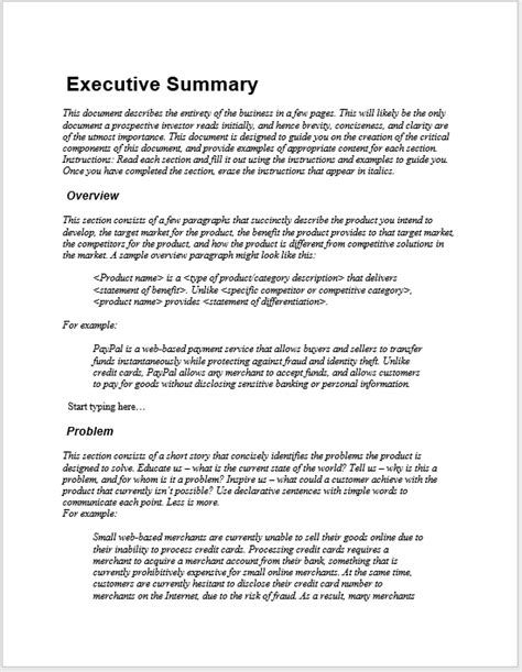 Free Executive Summary Template Word