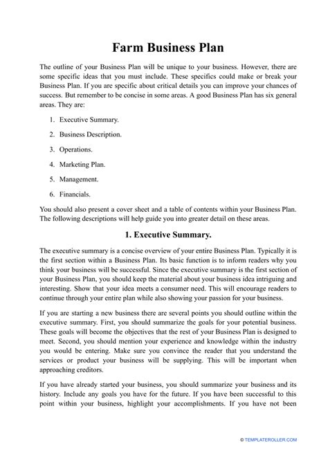 Free Farm Business Plan Template