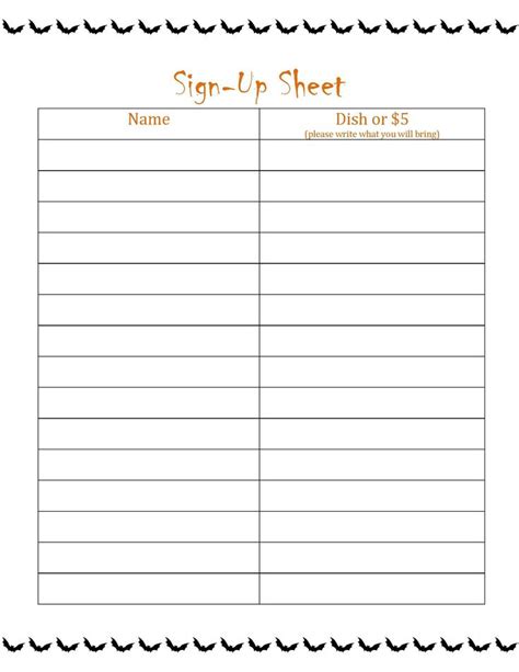 Free Food Sign Up Sheet Template