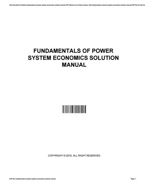 Free Fundamentals Of Power System Economics Solution Reader