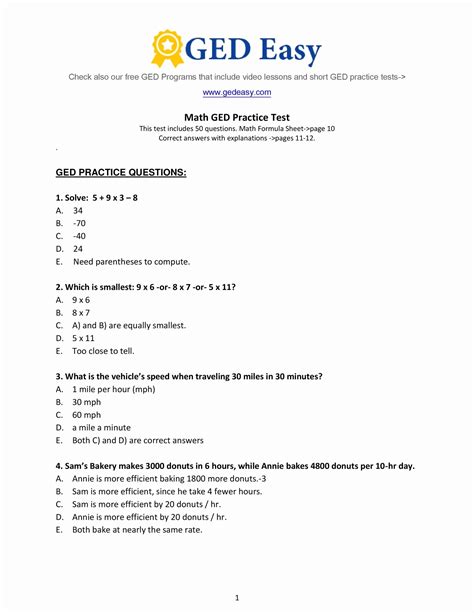 Free Ged Printable Practice Test And Answers Epub