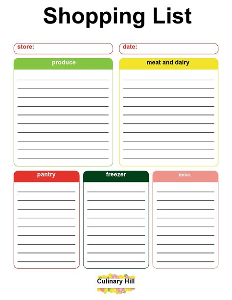Free Grocery Shopping List Template