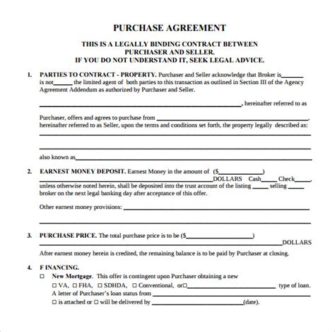 Free Home Purchase Agreement Template