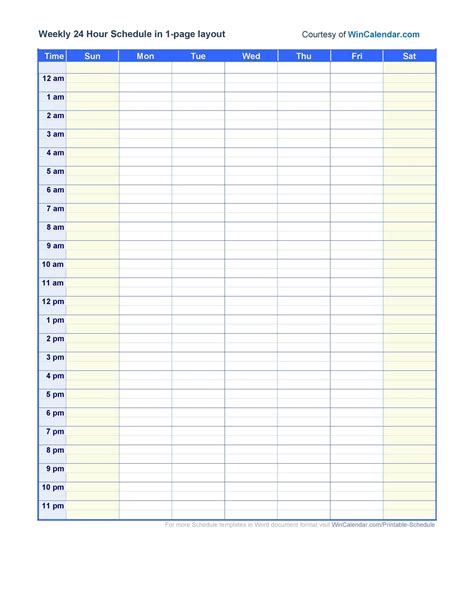 Free Hourly Schedule Template