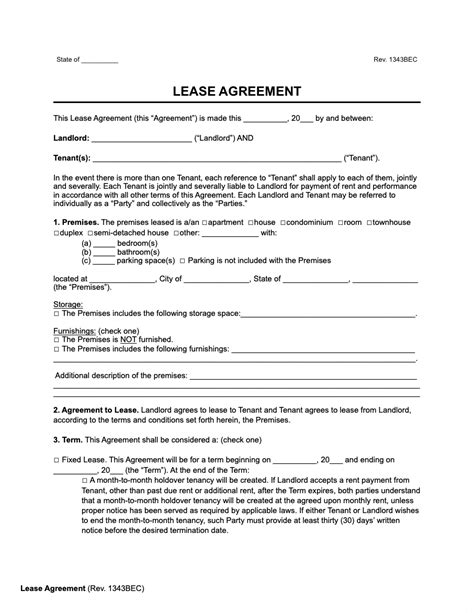 Free Lease Agreement Form Template