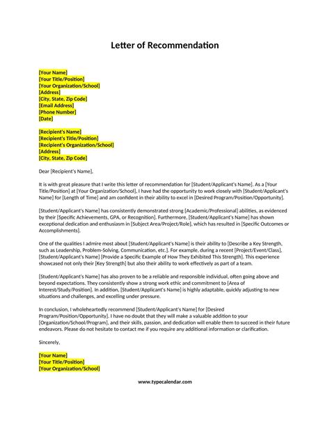 Free Letter Of Recommendation Templates