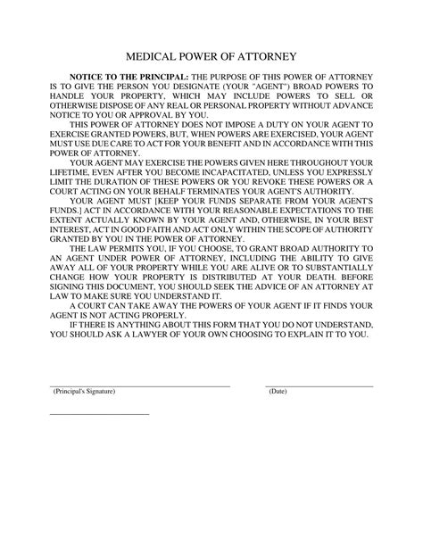 Free Medical Power Of Attorney Template