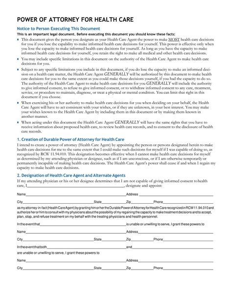 Free Medical Power Of Attorney Templates