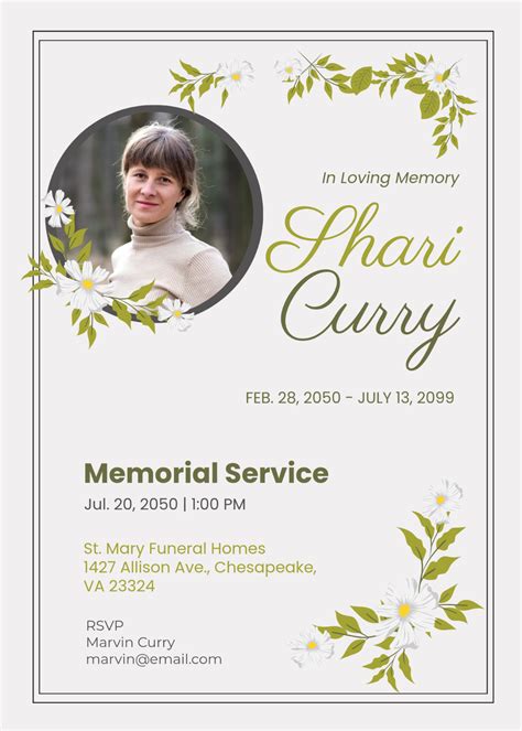Free Memorial Service Invitation Template