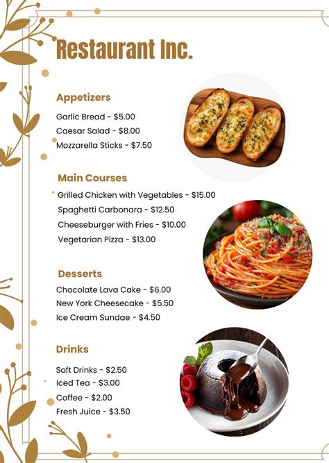 Free Menu Restaurant Template
