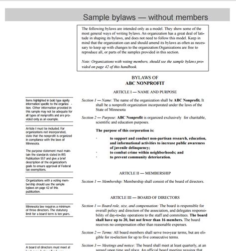 Free Non Profit Bylaws Template
