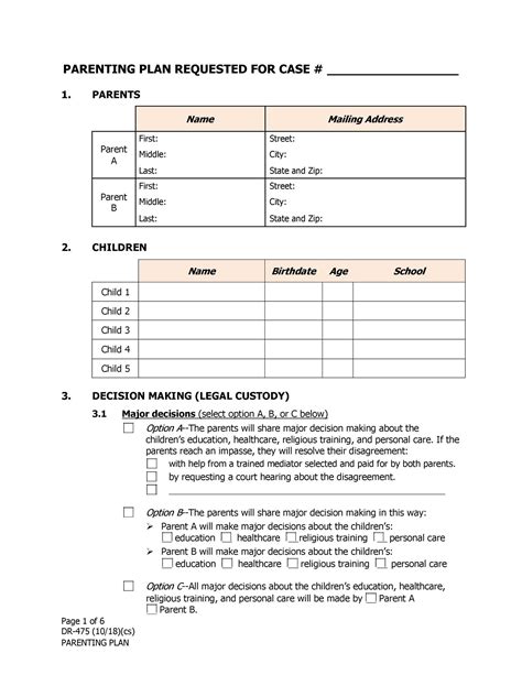 Free Parenting Plan Template