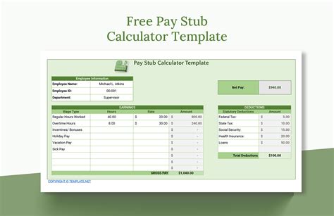 Free Pay Stub Template With Calculator Free Download
