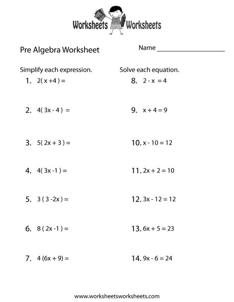 Free Pre Algebra Worksheets With Answers Epub