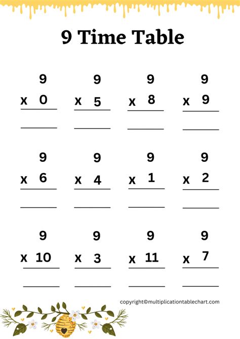 Free Printable 9 Multiplication Worksheets