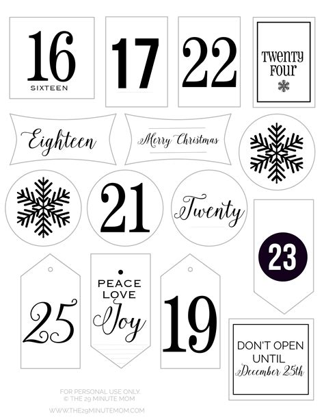 Free Printable Advent Calendar Number Tags