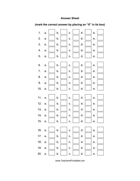 Free Printable Answer Key PDF