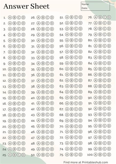 Free Printable Answer Sheet 1 100