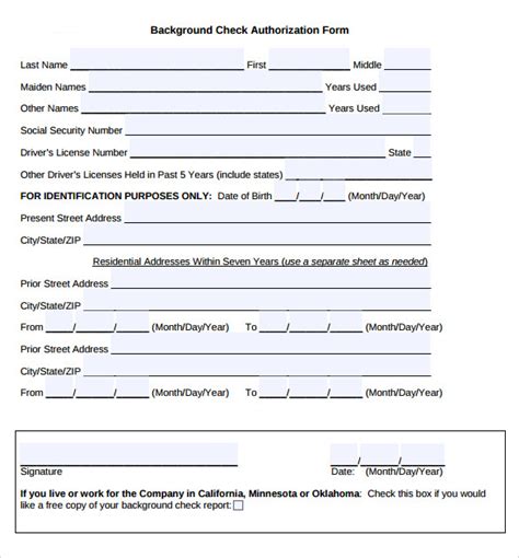 Free Printable Background Check Authorization Form