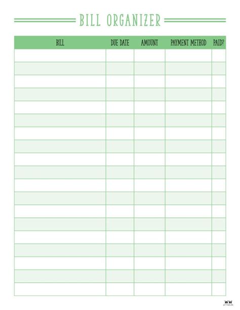 Free Printable Bill List