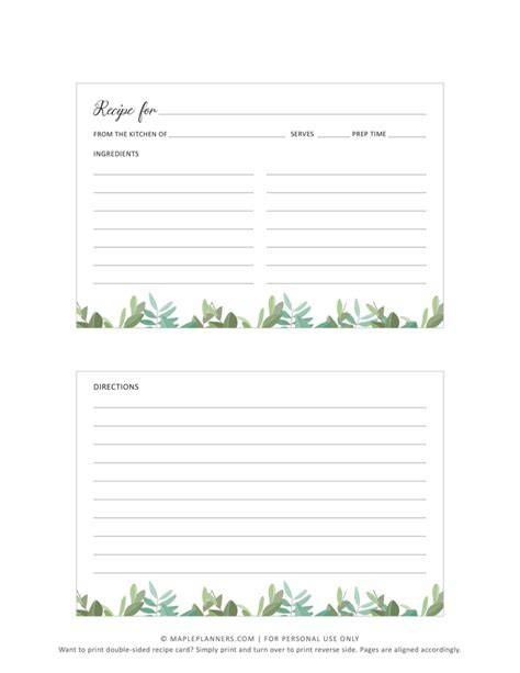 Free Printable Blank Recipe Cards 4x6