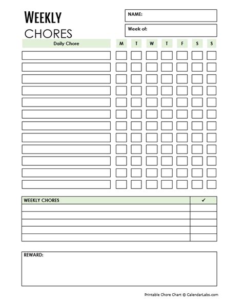 Free Printable Blank Weekly Chore Chart