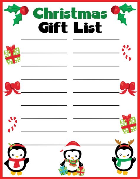 Free Printable Christmas Present List