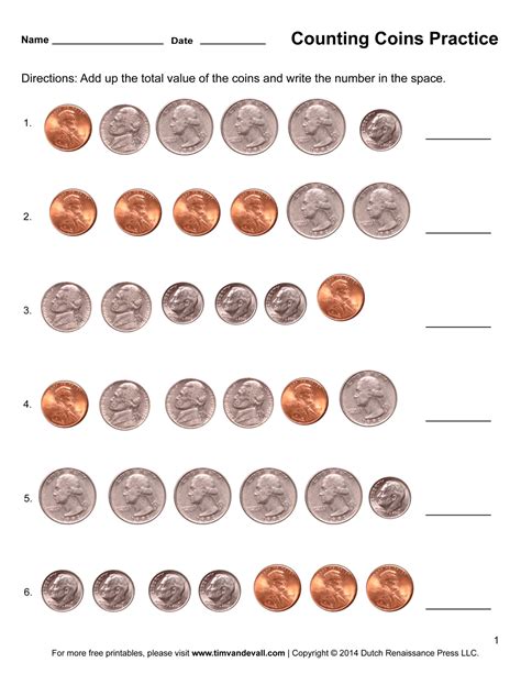 Free Printable Coin Identification Worksheets