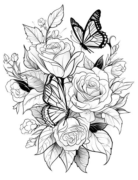 Free Printable Coloring Pages With Roses Butterflies And Hearts
