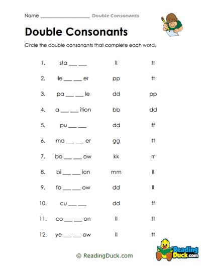 Free Printable Double Consonant Worksheets
