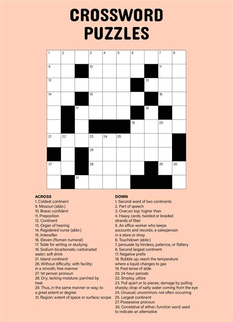 Free Printable Easy Crosswords