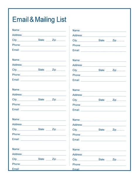 Free Printable Email List Template