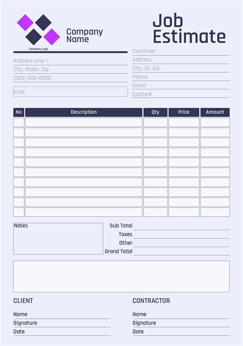 Free Printable Estimate Forms For Contractors