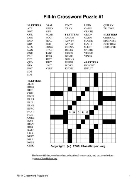 Free Printable Fill In Word Puzzles