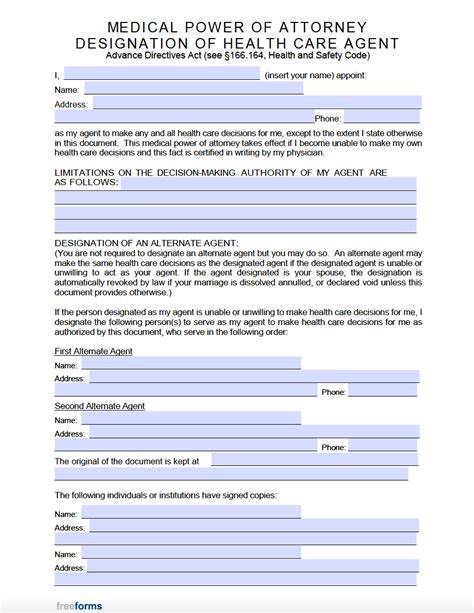 Free Printable Form For Texas Medical Power Of Attorney