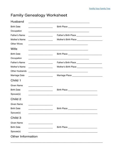 Free Printable Genealogy Forms Individual Worksheet