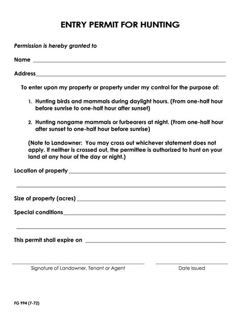 Free Printable Hunting Permission Form