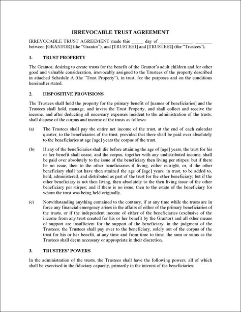 Free Printable Irrevocable Trust Form